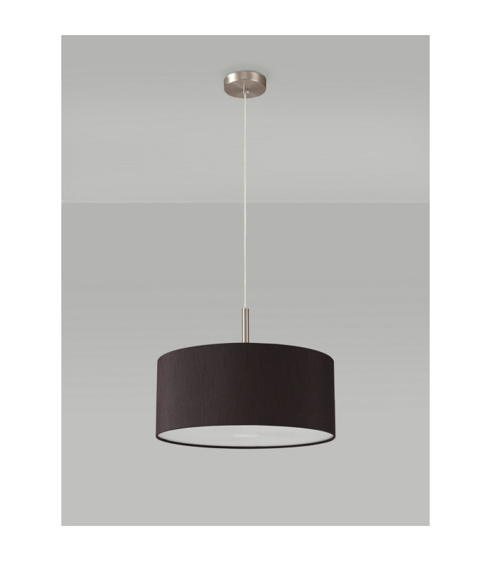 Baymont Satin Nickel 3 Light E27 Single Pendant With 40cm x 18cm Faux Silk Shade Black/White Laminate-14