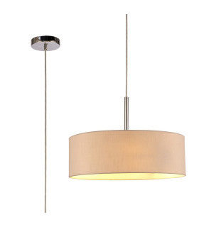 Baymont Polished Chrome 3 Light E27 Single Pendant With 45cm x 15cm Dual Faux Silk Shade Nude Beige/Moonlight-1