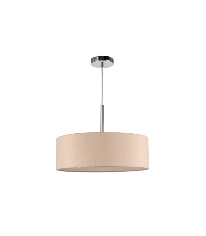 Baymont Polished Chrome 3 Light E27 Single Pendant With 45cm x 15cm Dual Faux Silk Shade Nude Beige/Moonlight-5