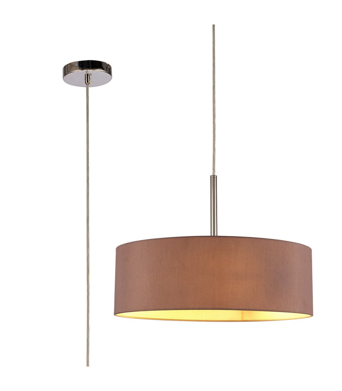 Baymont Polished Chrome 3 Light E27 Single Pendant With 45cm x 15cm Dual Faux Silk Shade Taupe/Halo Gold-1