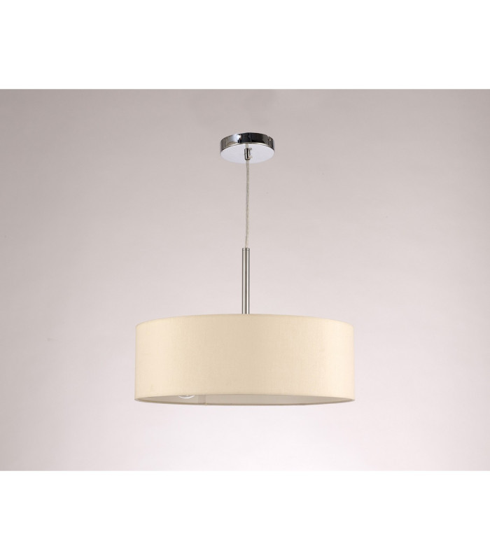 Baymont Polished Chrome 3 Light E27 Single Pendant With 45cm x 15cm Faux Silk Shade Ivory Pearl/White Laminate-12