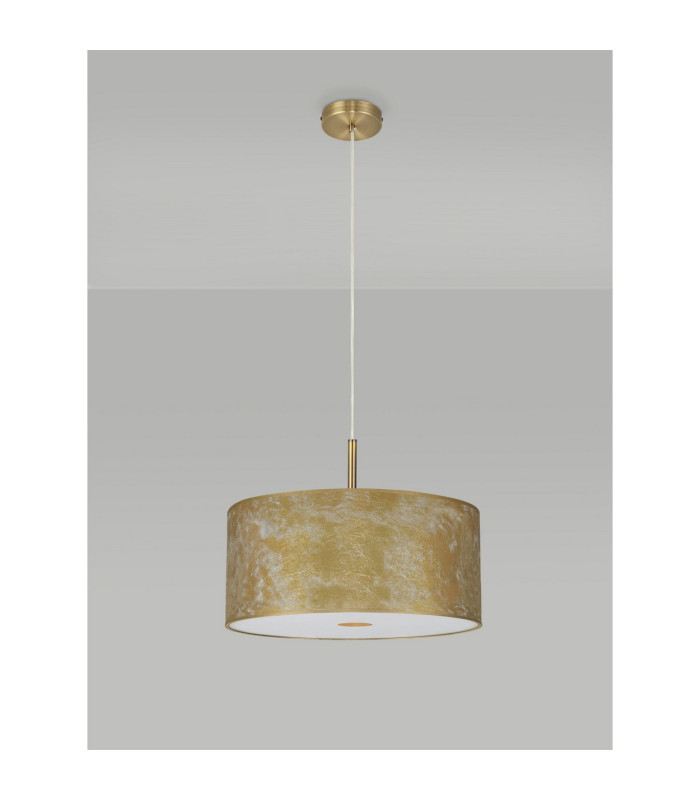 Baymont Antique Brass 3 Light E27 Single Pendant With 40cm x 18cm Gold Leaf Shade With Frosted/AB Acrylic Diffuser-14