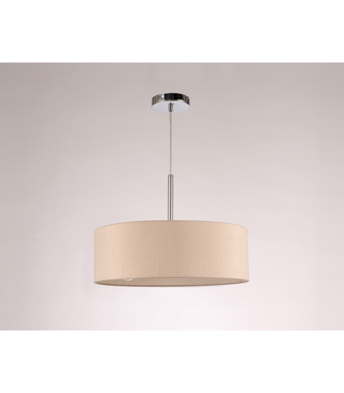 Baymont Polished Chrome 3 Light E27 Single Pendant With 45cm x 15cm Dual Faux Silk Shade Nude Beige/Moonlight-12