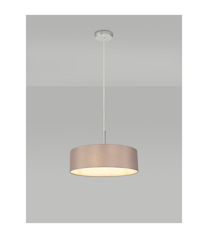 Baymont Polished Chrome 3 Light E27 Single Pendant With 45cm x 15cm Faux Silk Shade Grey-2