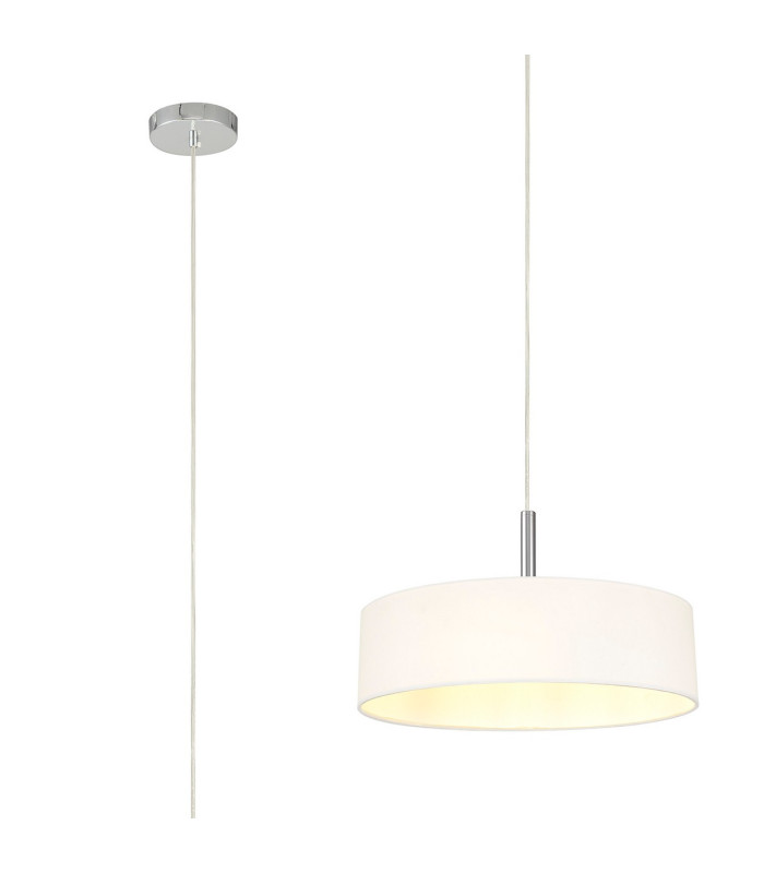 Baymont Polished Chrome 3 Light E27 Single Pendant With 45cm x 15cm Faux Silk Shade White-1