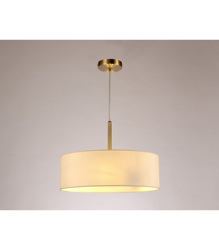 Baymont Antique Brass 3 Light E27 Single Pendant With 45cm x 15cm Faux Silk Shade Ivory Pearl/White Laminate-2