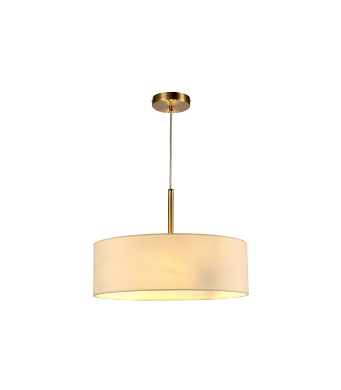 Baymont Antique Brass 3 Light E27 Single Pendant With 45cm x 15cm Faux Silk Shade Ivory Pearl/White Laminate-4