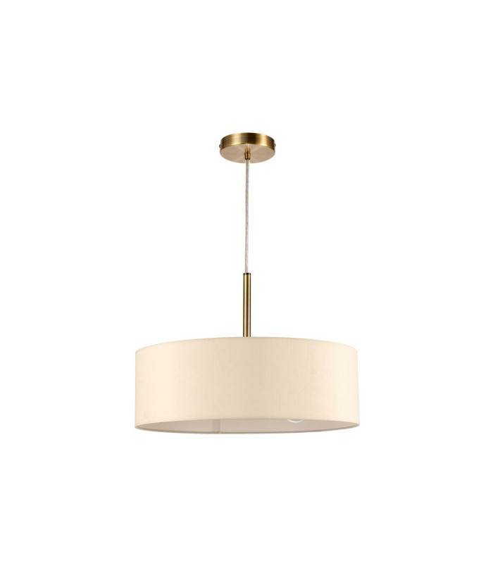 Baymont Antique Brass 3 Light E27 Single Pendant With 45cm x 15cm Faux Silk Shade Ivory Pearl/White Laminate-5