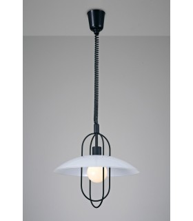Rise & Fall Dome Ceiling Pendant E27, Matt Black, Opal White Glass Shade - 2