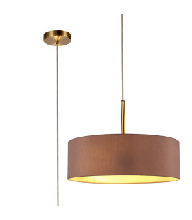 Baymont Antique Brass 3 Light E27 Single Pendant With 45cm x 15cm Dual Faux Silk Shade Taupe/Halo Gold-1