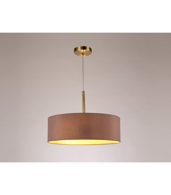 Baymont Antique Brass 3 Light E27 Single Pendant With 45cm x 15cm Dual Faux Silk Shade Taupe/Halo Gold-2