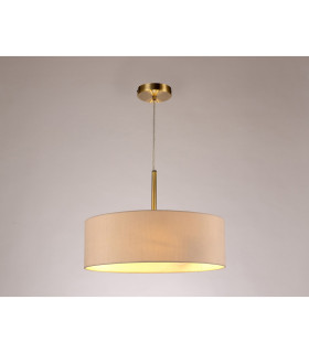 Baymont Antique Brass 3 Light E27 Single Pendant With 45cm x 15cm Dual Faux Silk Shade Nude Beige/Moonlight-2