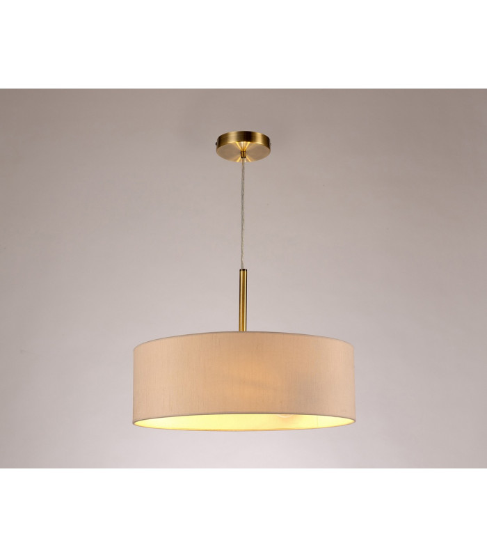 Baymont Antique Brass 3 Light E27 Single Pendant With 45cm x 15cm Dual Faux Silk Shade Nude Beige/Moonlight-2