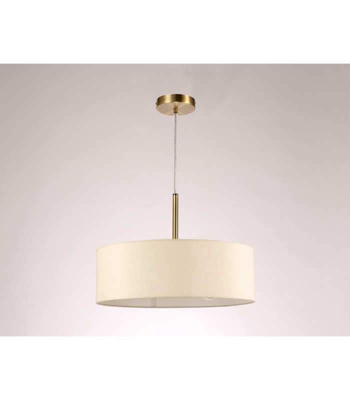 Baymont Antique Brass 3 Light E27 Single Pendant With 45cm x 15cm Faux Silk Shade Ivory Pearl/White Laminate-12