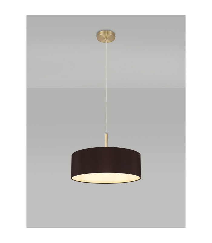 Baymont Antique Brass 3 Light E27 Single Pendant With 45cm x 15cm Faux Silk Shade Black-2