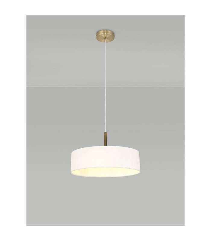 Baymont Antique Brass 3 Light E27 Single Pendant With 45cm x 15cm Faux Silk Shade White-2