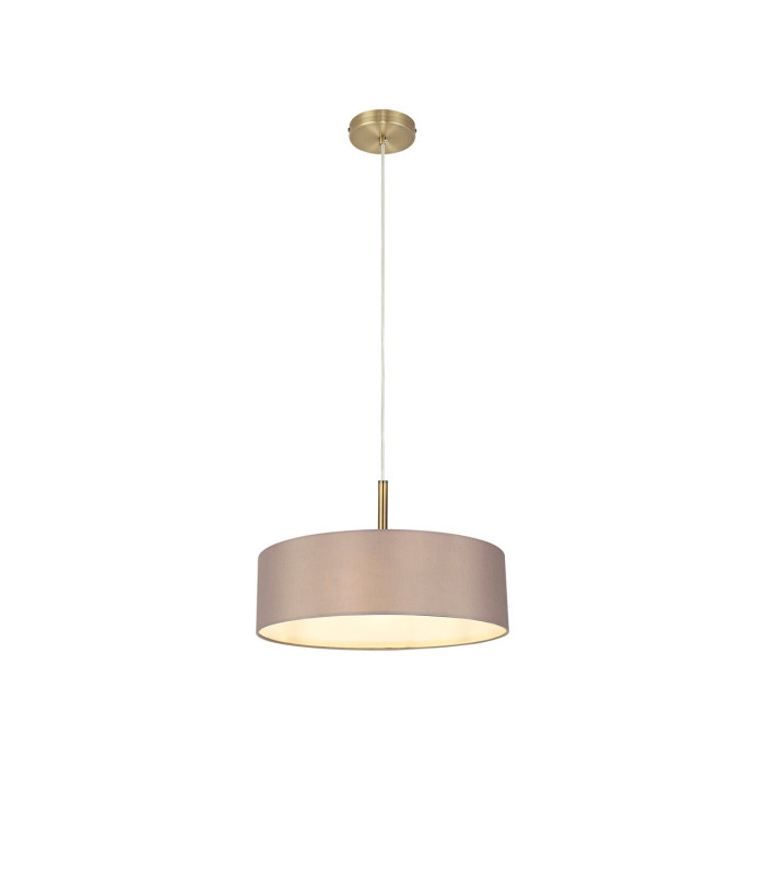 Baymont Antique Brass 3 Light E27 Single Pendant With 45cm x 15cm Faux Silk Shade Grey-4