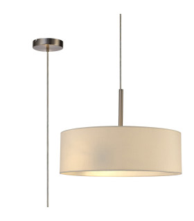 Baymont Satin Nickel 3 Light E27 Single Pendant With 45cm x 15cm Faux Silk Shade Ivory Pearl/White Laminate-1
