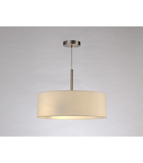 Baymont Satin Nickel 3 Light E27 Single Pendant With 45cm x 15cm Faux Silk Shade Ivory Pearl/White Laminate-2