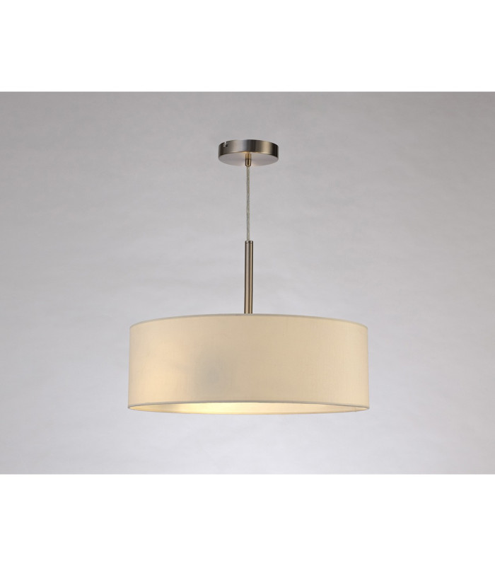 Baymont Satin Nickel 3 Light E27 Single Pendant With 45cm x 15cm Faux Silk Shade Ivory Pearl/White Laminate-2