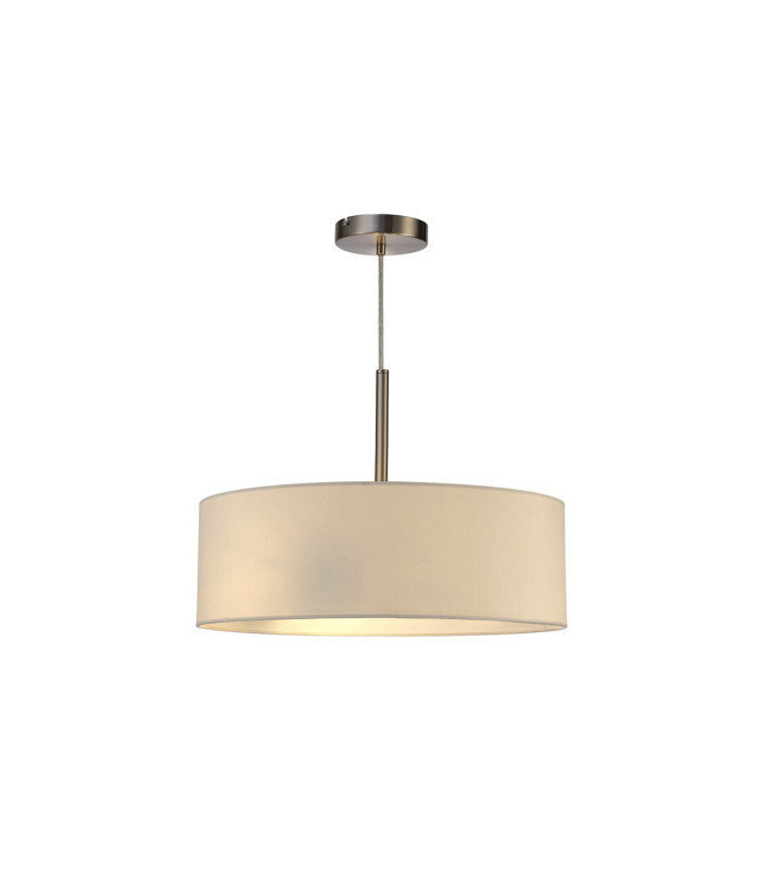 Baymont Satin Nickel 3 Light E27 Single Pendant With 45cm x 15cm Faux Silk Shade Ivory Pearl/White Laminate-4
