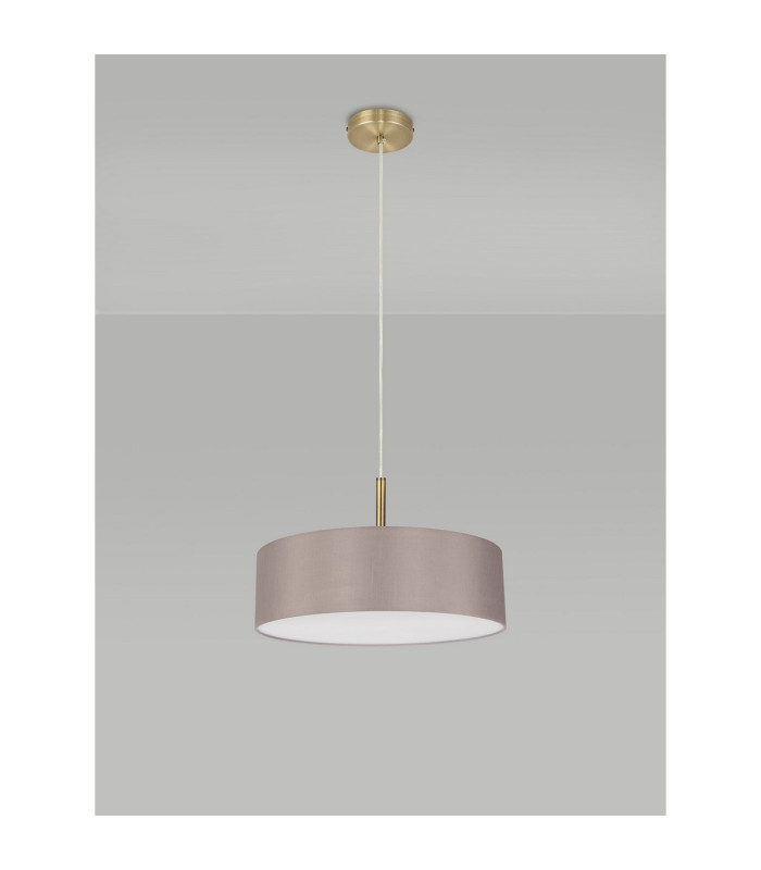 Baymont Antique Brass 3 Light E27 Single Pendant With 45cm x 15cm Faux Silk Shade Grey-12