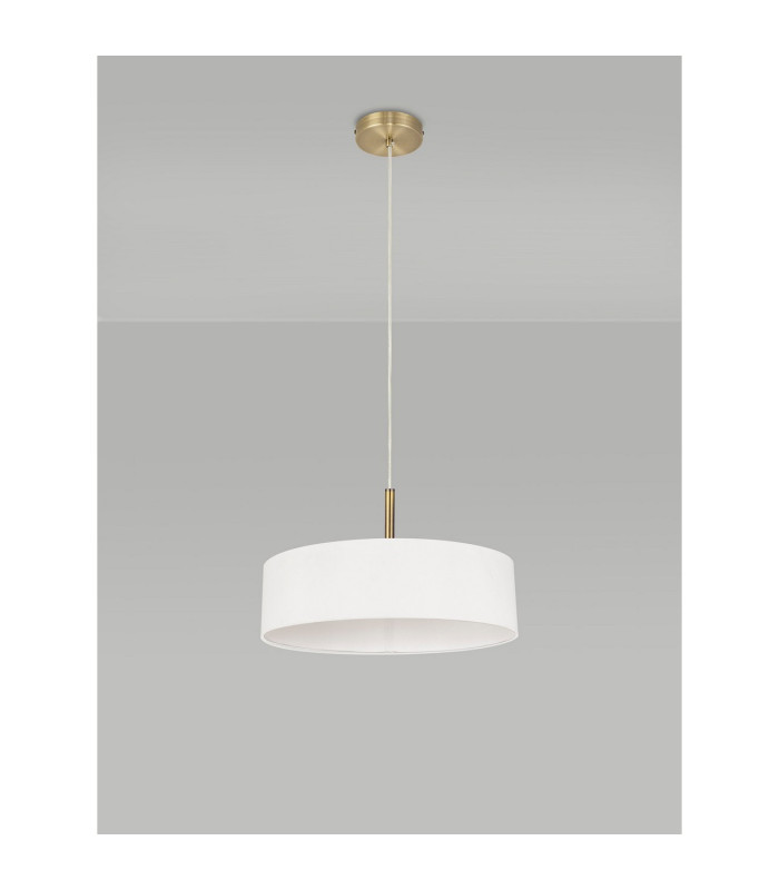 Baymont Antique Brass 3 Light E27 Single Pendant With 45cm x 15cm Faux Silk Shade White-12