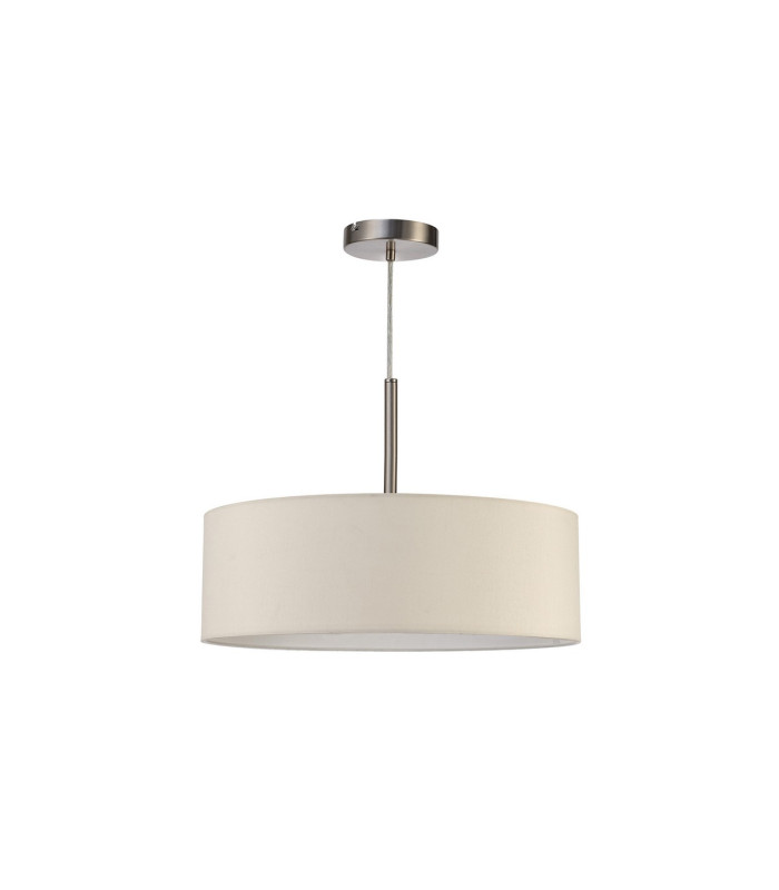 Baymont Satin Nickel 3 Light E27 Single Pendant With 45cm x 15cm Faux Silk Shade Ivory Pearl/White Laminate-5