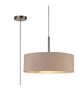 Baymont Satin Nickel 3 Light E27 Single Pendant With 45cm x 15cm Dual Faux Silk Shade Nude Beige/Moonlight-1