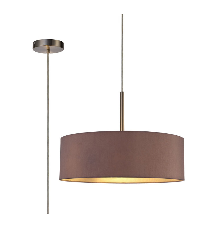 Baymont Satin Nickel 3 Light E27 Single Pendant With 45cm x 15cm Dual Faux Silk Shade Taupe/Halo Gold-1