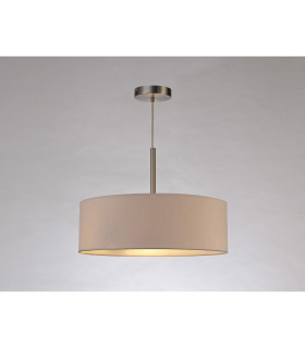 Baymont Satin Nickel 3 Light E27 Single Pendant With 45cm x 15cm Dual Faux Silk Shade Nude Beige/Moonlight-2
