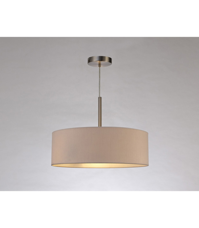 Baymont Satin Nickel 3 Light E27 Single Pendant With 45cm x 15cm Dual Faux Silk Shade Nude Beige/Moonlight-2