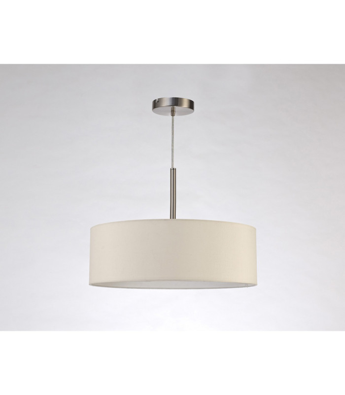Baymont Satin Nickel 3 Light E27 Single Pendant With 45cm x 15cm Faux Silk Shade Ivory Pearl/White Laminate-12