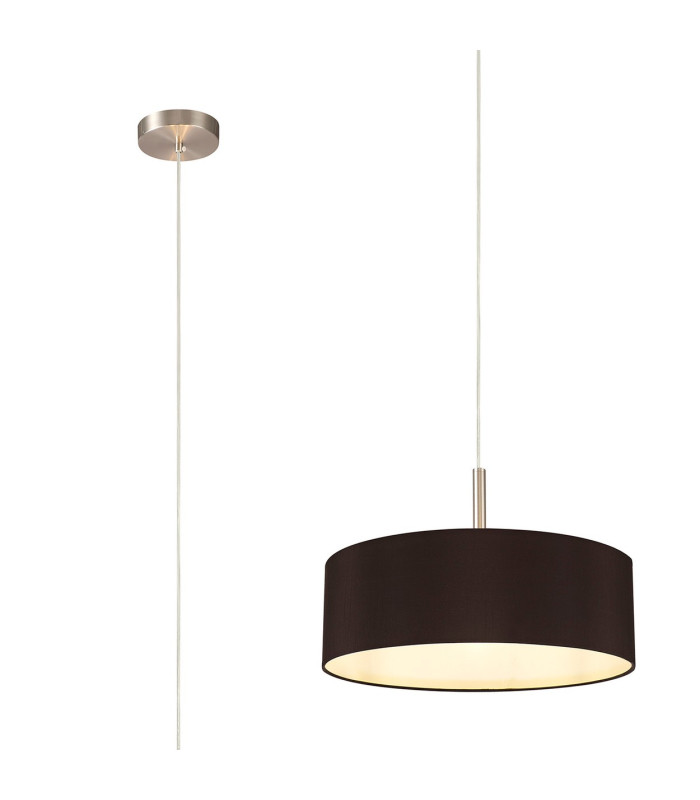 Baymont Satin Nickel 3 Light E27 Single Pendant With 45cm x 15cm Faux Silk Shade Black-1