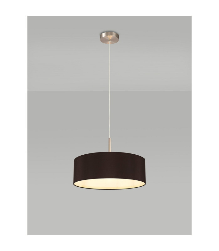 Baymont Satin Nickel 3 Light E27 Single Pendant With 45cm x 15cm Faux Silk Shade Black-2