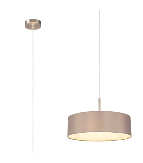 Baymont Satin Nickel 3 Light E27 Single Pendant With 45cm x 15cm Faux Silk Shade Grey-1