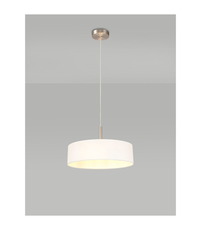 Baymont Satin Nickel 3 Light E27 Single Pendant With 45cm x 15cm Faux Silk Shade White-2