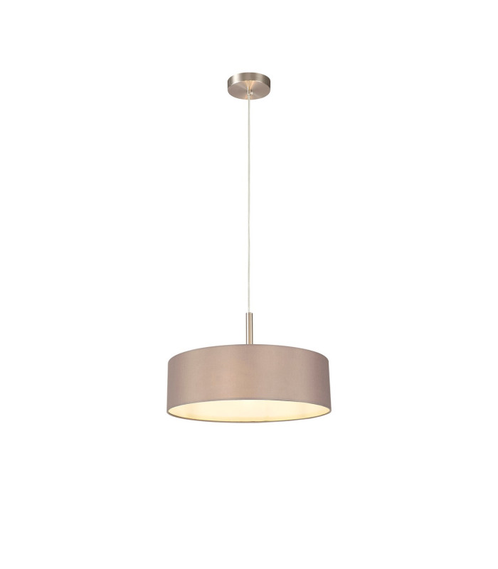 Baymont Satin Nickel 3 Light E27 Single Pendant With 45cm x 15cm Faux Silk Shade Grey-4