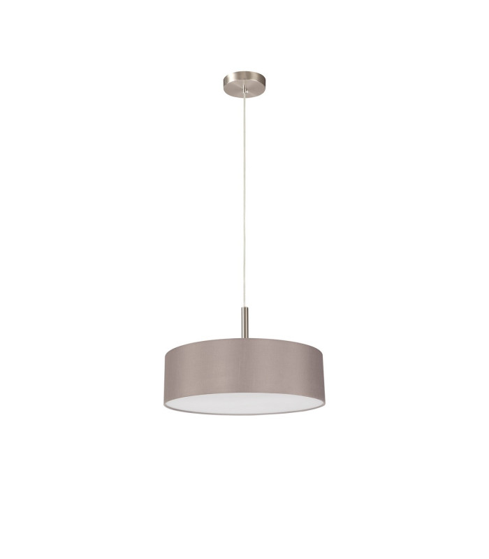 Baymont Satin Nickel 3 Light E27 Single Pendant With 45cm x 15cm Faux Silk Shade Grey-5