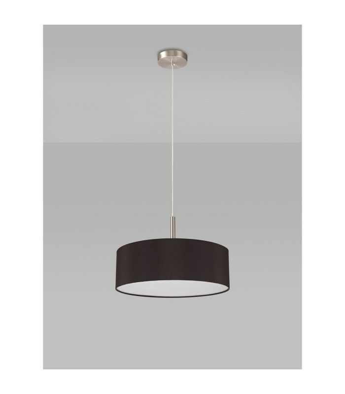 Baymont Satin Nickel 3 Light E27 Single Pendant With 45cm x 15cm Faux Silk Shade Black-12