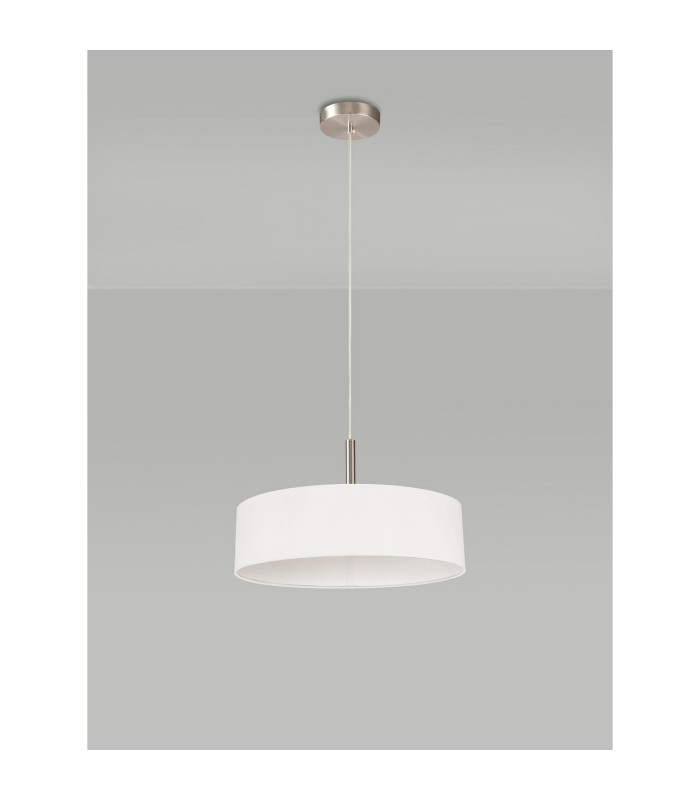 Baymont Satin Nickel 3 Light E27 Single Pendant With 45cm x 15cm Faux Silk Shade White-12