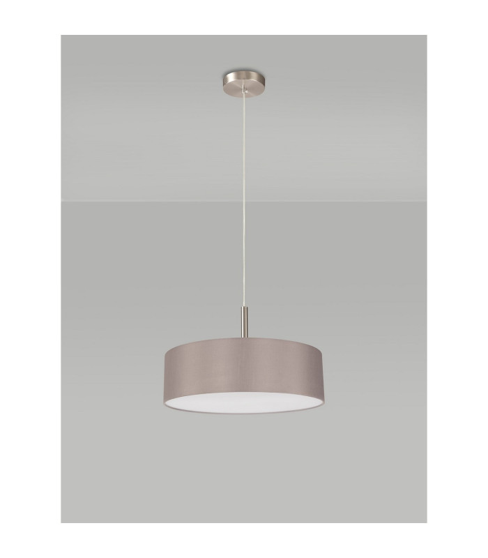 Baymont Satin Nickel 3 Light E27 Single Pendant With 45cm x 15cm Faux Silk Shade Grey-12
