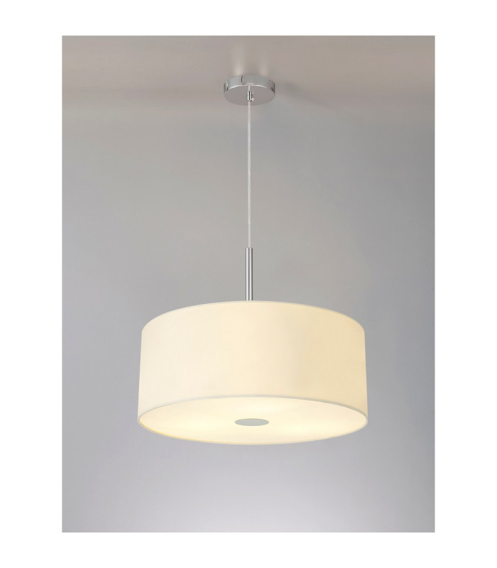 Baymont Polished Chrome 3 Light E27 Single Pendant With 50cm x 20cm Faux Silk Shade Ivory Pearl/White Laminate-2