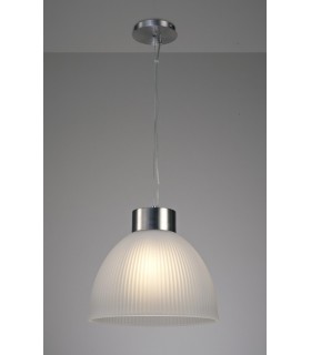 Dome Ceiling Pendant E27, Satin Nickel, Frosted Ribbed Glass Shade - 2