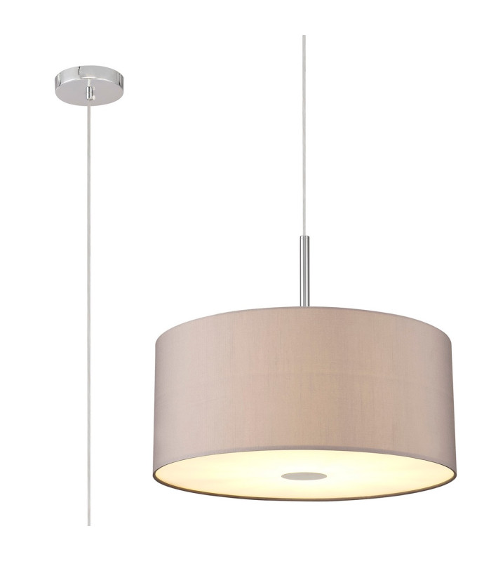 Baymont Polished Chrome 3 Light E27 Single Pendant With 50cm x 20cm Faux Silk Shade Grey/White Laminate-1