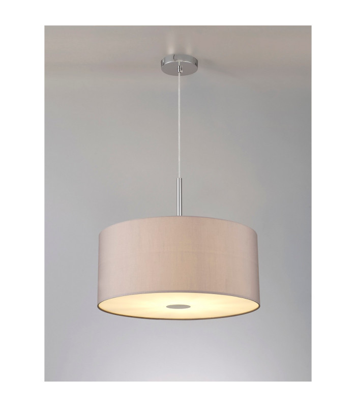 Baymont Polished Chrome 3 Light E27 Single Pendant With 50cm x 20cm Faux Silk Shade Grey/White Laminate-2