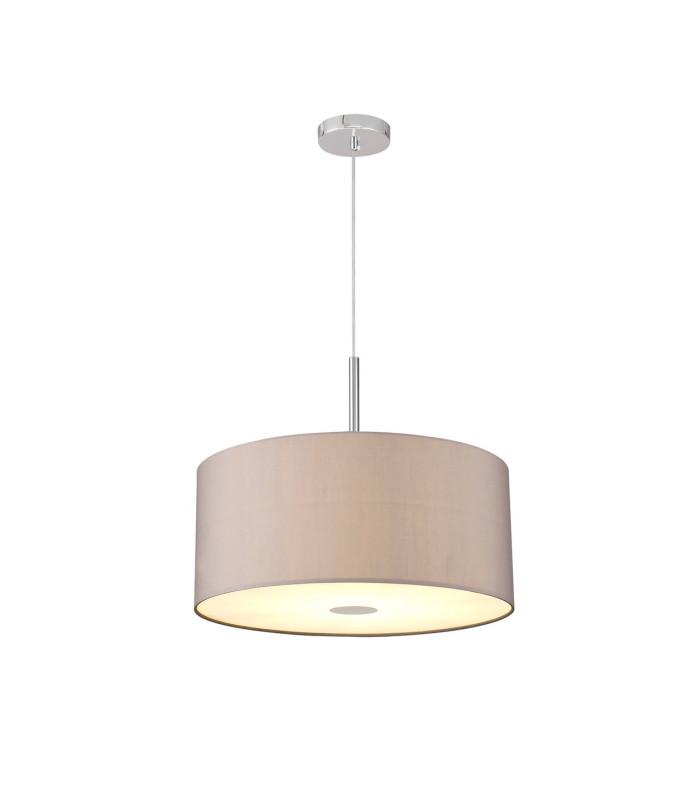 Baymont Polished Chrome 3 Light E27 Single Pendant With 50cm x 20cm Faux Silk Shade Grey/White Laminate-4