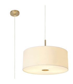 Baymont Antique Brass 3 Light E27 Single Pendant With 50cm x 20cm Faux Silk Shade Ivory Pearl/White Laminate-1