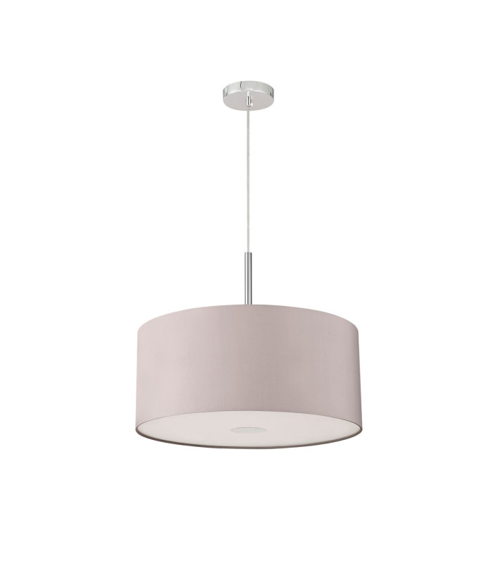 Baymont Polished Chrome 3 Light E27 Single Pendant With 50cm x 20cm Faux Silk Shade Grey/White Laminate-5