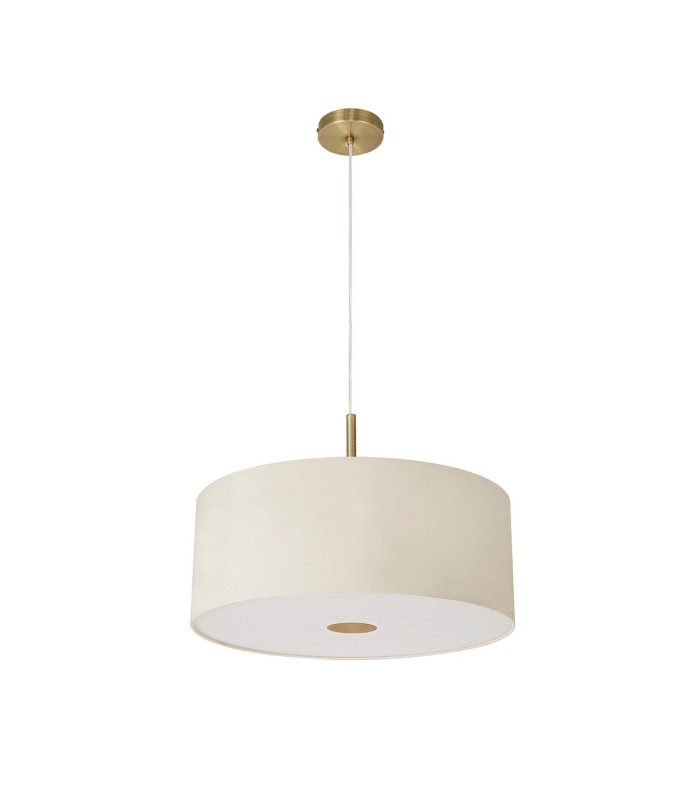 Baymont Antique Brass 3 Light E27 Single Pendant With 50cm x 20cm Faux Silk Shade Ivory Pearl/White Laminate-5